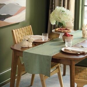 Table Runner 100% Cotton Eyelet Green Threshold 14” X 72”
